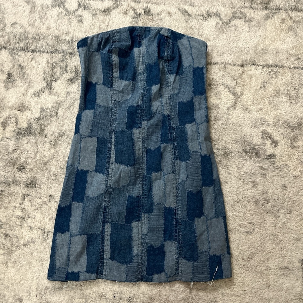 Strapless jean colored dress